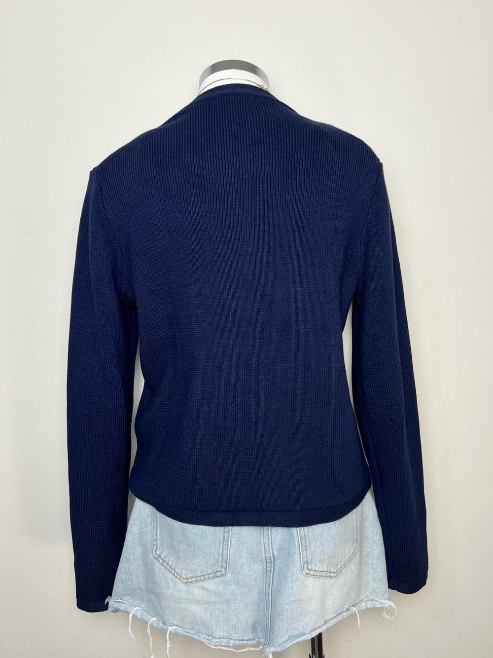 Quince Organic Cotton Sweater Jacket Navy Gold Button Cardigan Women's M NWT - Picture 4 of 11